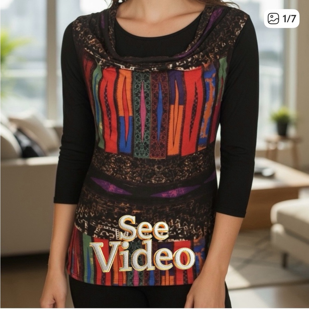 👛(ANY 2/$25) HP⭐️LAVENA  Long Length, 3/4 Sleeved  Cowl Neck Top Multi Colour